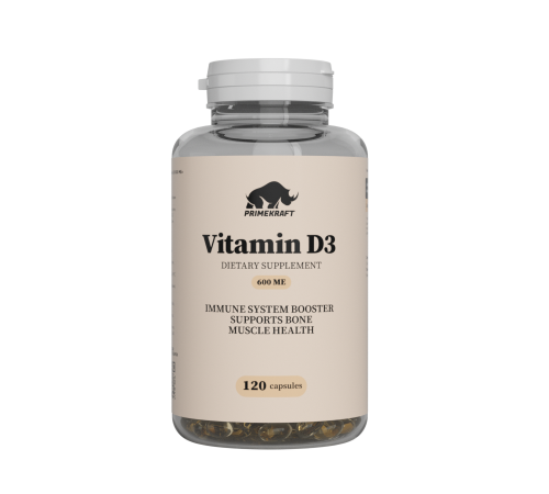Витамин Д3 600 МЕ, Vitamin D3 600 IU, Prime Kraft, 120 желатиновых капсул
