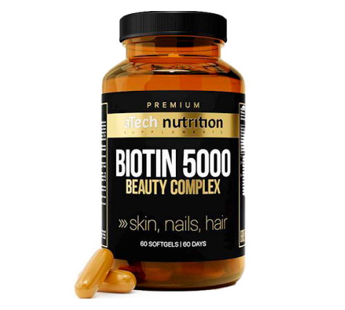 Биотин 5000 МЕ, Biotin 5000 IU, aTech Nutrition Premium, 60 желатиновых капсул