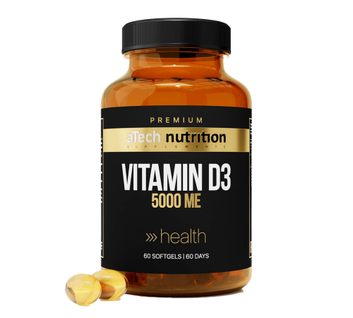 Витамин Д3 5000МЕ, Vitamin D3 5000 IU, aTech Nutrition Premium, 60 желатиновых капсул
