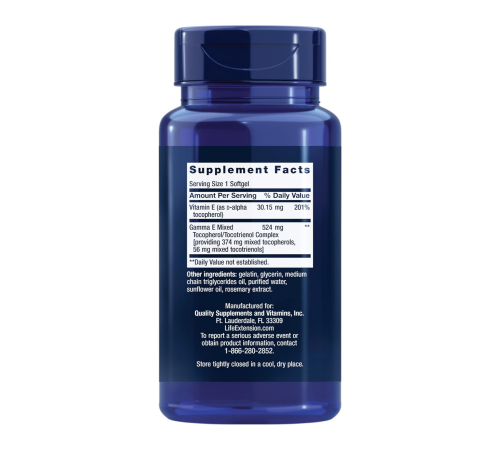 Витамин Е, Gamma E Mixed Tocopherols & Tocotrienols, Life Extension, 60 желатиновых капсул