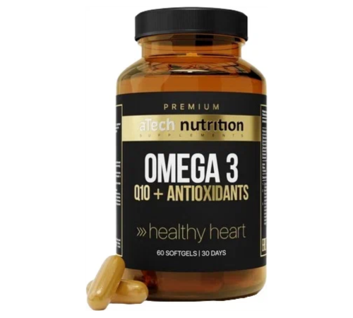 Омега-3 с коэнзимом Q10, Omega-3 Q10+Antioxidants, aTech Nutrition Premium, 60 желатиновых капсул