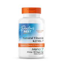 Натуральный витамин K2 MK-7 с MenaQ7 45 мкг, Natural Vitamin K2 MK-7 with MenaQ7 45 mg, Doctor's best, 180 вегетарианских капсул
