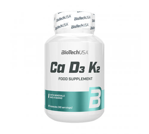 Кальций с витаминами Д3 и К2, Calcium D3 K2, BioTechUSA, 90 желатиновых капсул