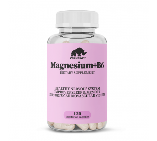Магний Б6, Magnesium+B6, Prime Kraft, 120 вегетарианских капсул