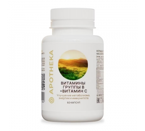 Комплекс витаминов группы В + Витамин С, B-complex + Vitamin C, Apotheka, 60 капсул