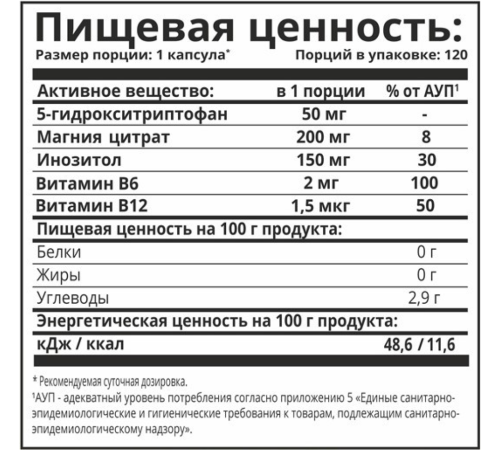 5-Гидрокситриптофан с Магнием и Витаминами В6 и В12, 5-HTP with Magnesium and Vitamin B, 1Win, 60 капсул