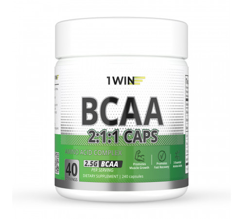 Аминокислотный комплекс БЦАА, BCAA 2:1:1, 1Win, 240 капсул