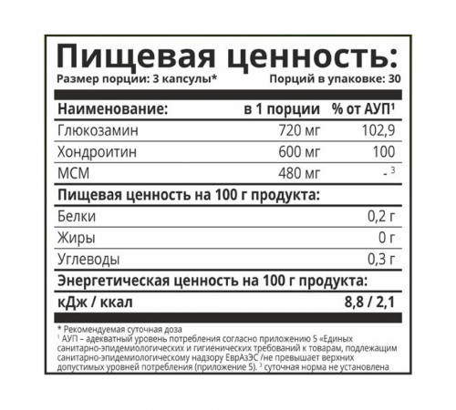 Глюкозамин + Хондроитин и МСМ, Glucosamine + Chondroitin + MSM, 1Win, 90 капсул