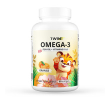 Детская Омега-3 со вкусом апельсина, Omega-3 Kids Orange, 1Win, 60 капсул