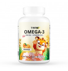 Детская Омега-3 со вкусом апельсина, Omega-3 Kids Orange, 1Win, 60 капсул