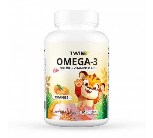 Детская Омега-3 со вкусом апельсина, Omega-3 Kids Orange, 1Win, 60 капсул