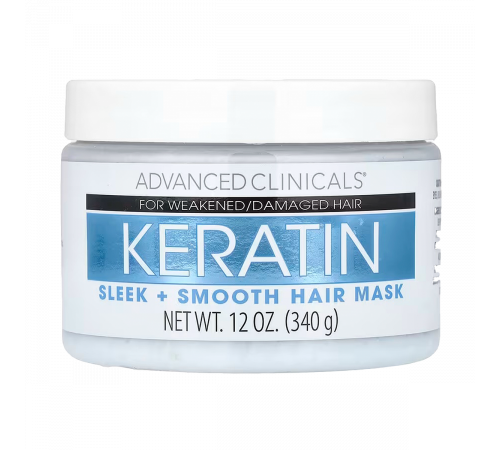 Кератиновая маска для гладкости волос, Keratin Sleek + Smooth Hair Mask, Advanced Clinicals, 340 г