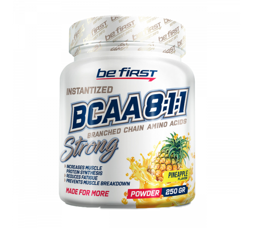 Аминокислотный комплекс БЦАА со вкусом Ананас, BCAA 8:1:1 Strong Powder, Be First, 250 г