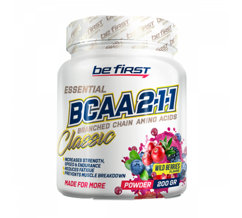 Аминокислоты БЦАА со вкусом Лесные ягоды, BCAA 2:1:1 Classic Powder, Be First, 200 г