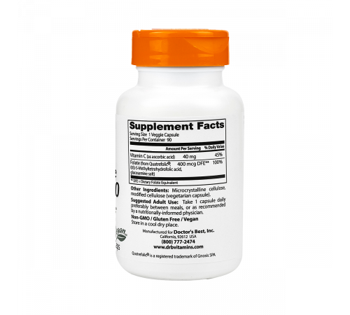 Фолат с Quatrefolic, Fully Active Folate with Quatrefolic, Doctor's Best, 90 вегетарианских капсул