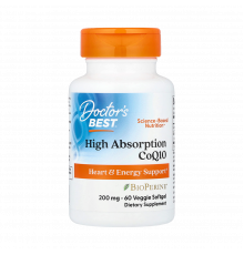 Коэнзим Q10 с биоперином 200 мг, High Absorption CoQ10 with BioPerine 200 mg, Doctor's Best, 60 вегетарианских капсул