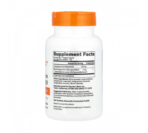 Коэнзим Q10 с биоперином 100 мг, High Absorption CoQ10 with BioPerine, Doctor's Best, 120 вегетарианских капсул