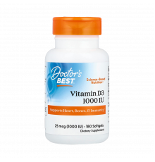 Витамин D3 1000 МЕ, Vitamin D3 1000 IU, Doctor's Best, 180 мягких капсул