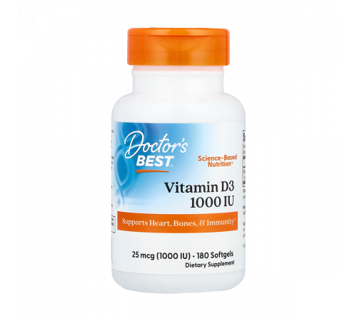 Витамин D3 1000 МЕ, Vitamin D3 1000 IU, Doctor's Best, 180 мягких капсул