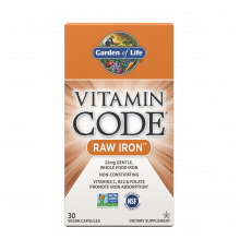 Железо, Vitamin Code Raw Iron, Garden of Life, 30 капсул