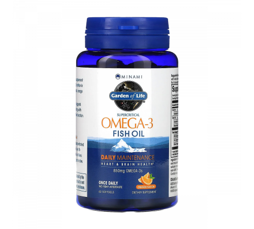 Рыбий жир с Омега-3 Апельсин, MINAMI Supercritical Platinum Omega 3 Fish Oil Supplement, Orange, Garden of life, 30 капсул