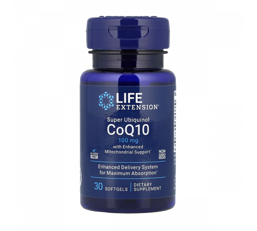 Суперубихинол коэнзим Q10 с улучшенной поддержкой митохондрий, Super Ubiquinol CoQ10 with Enhanced Mitochondrial Support, Life Extension, 30капсул