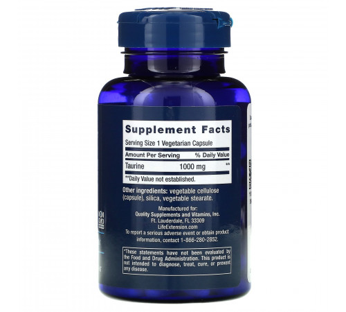 Таурин 1000 мг, Taurine 1000 mg, Life Extension, 90 капсул