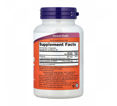 Хитозан с хромом, Chitosan, Now Foods, 120 капсул