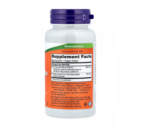 Экстракт серенои, Saw Palmetto Extract, Now Foods, 90 капсул