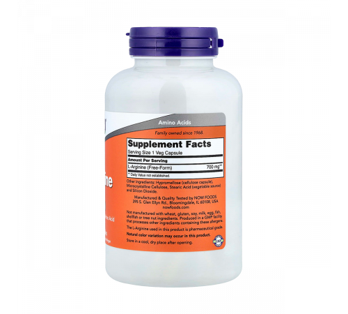 L-аргинин 700 мг, L-Arginine 700 mg, Now Foods, 180 капсул