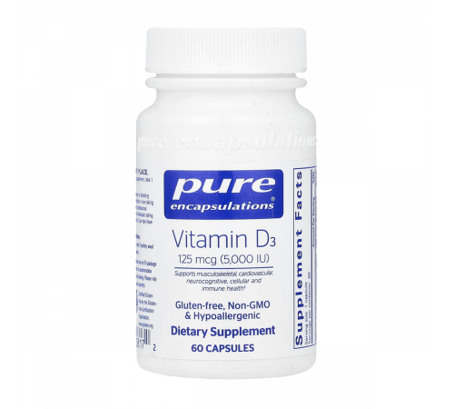 Витамин D3, Vitamin D, Pure Encapsulations, 60 капсул