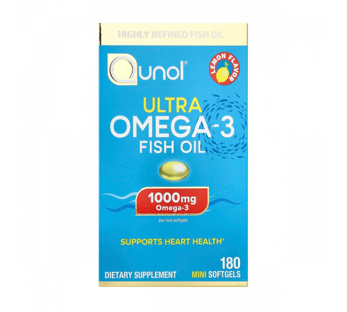 Ультра омега-3 рыбий жир со вкусом лимона, Ultra Omega-3 Fish Oil, Qunol, 180 мини-капсул