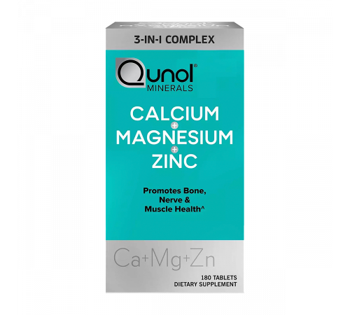 Добавка с Кальцием, Магнием и Цинком, Calcium Magnesium Zinc, Qunol, 180 таблеток