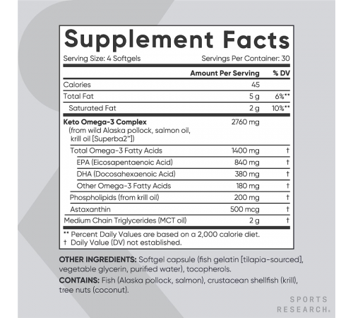 Кето Омега 1400 мг, Keto omega 1400 mg, Sports Research, 120 капсул