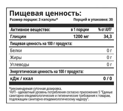 Глицин 1200 мг, Glycine 1200 mg, 1Win, 90 капсул
