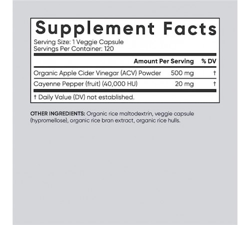 Яблочный уксус с кайенским перцем 500 мг, Apple Cider Vinegar 500 mg, Sports Research, 120 капсул