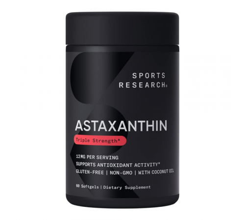 Астаксантин из микроводорослей 12 мг, Astaxanthin 12 mg, Sports Research, 60 капсул