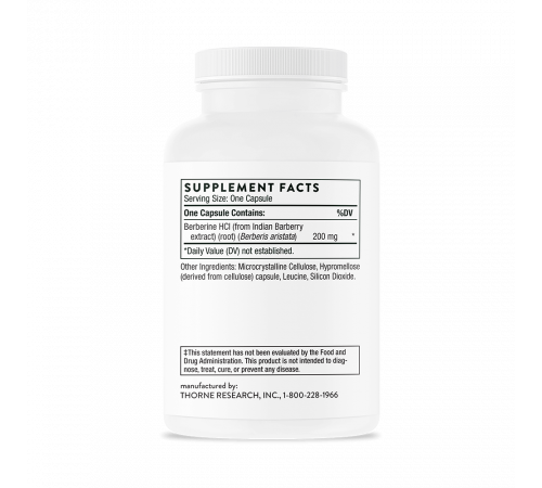 Берберин 200 мг, Berberine 200 mg (Berbercap), Thorne Research, 60 капсул