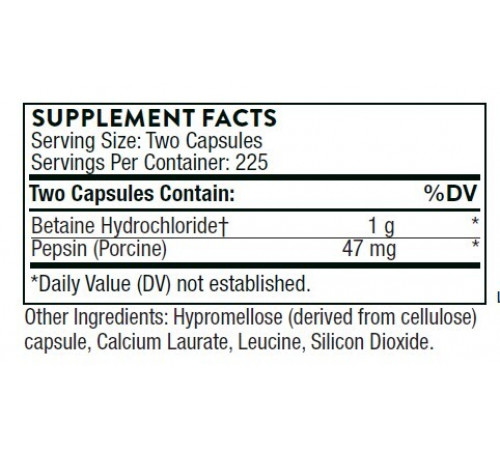 Бетаингидрохлорид и пепсин, Betaine HCL/Pepsin, Thorne Research, 450 капсул