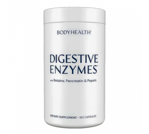 Комлекс ферментов с бетаином, панкреатином и пепсином, Digestive Enzymes, BodyHealth, 180 капсул