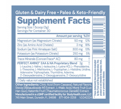 Аминокислотно-электролитный комплекс Perfect Amino с ягодным вкусом, Perfect Amino Electrolytes Mixed Berry, BodyHealth, 150 г