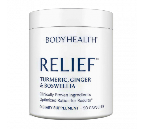 Растительный комплекс с куркумой, босвеллией и имбирём, Relief, BodyHealth, 90 капсул