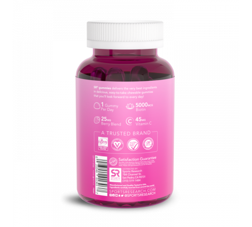 Биотин с витамином C 5000 мкг, Biotin + Vitamin C 5000 mcg, Sports Research, 60 жевательных капсул