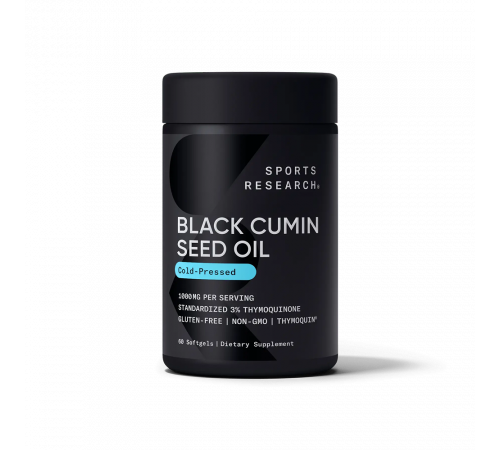 Масло семян черного тмина 1000 мг, Black Cumin Seed Oil 1000 mg, Sports Research, 60 капсул