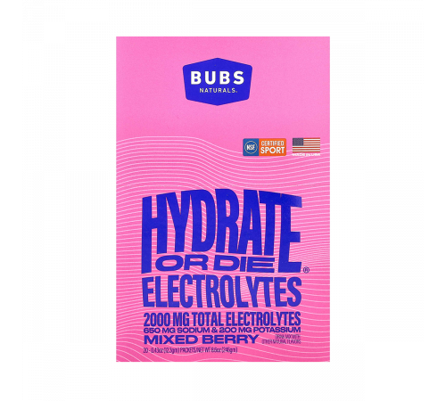 Смесь для приготовления электролитического напитка со вкусом ягодного ассорти, Hydrate or Die, BUBS Naturals, 20 пакетиков