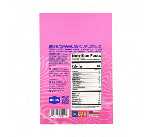 Смесь для приготовления электролитического напитка со вкусом ягодного ассорти, Hydrate or Die, BUBS Naturals, 20 пакетиков