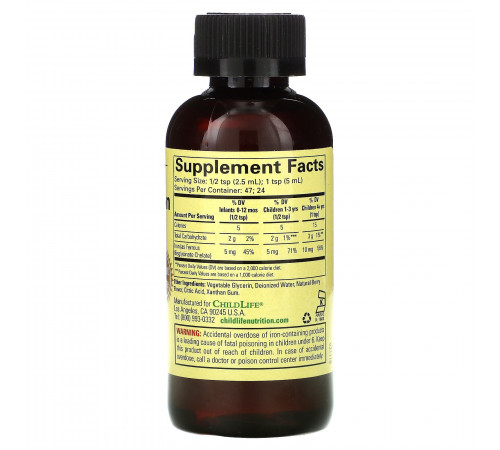 Жидкое железо с ягодным вкусом, Liquid Iron Natural Berry Flavor, ChildLife, 118 мл