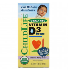 Витамин D3 в каплях с ягодным вкусом,  400МЕ, ChildLife, 10мл