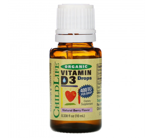 Витамин D3 в каплях с ягодным вкусом,  400МЕ, ChildLife, 10мл