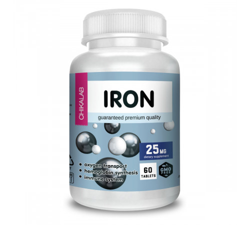 Железо, Iron, Chikalab, 60 таблеток